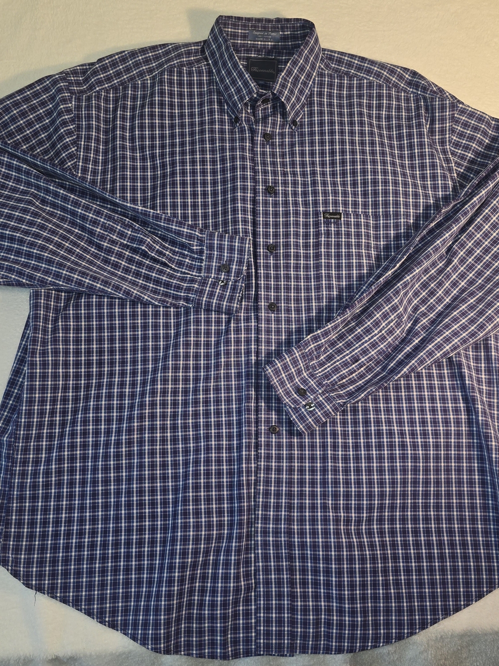 VTG Faconnable Button Down Shirt Blue, Blue Check Cotton Made In USA Size XXL